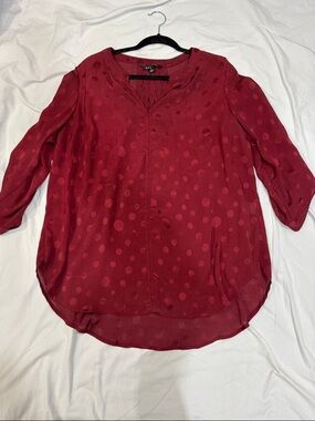 41 Hawthorn Burgundy Polka Dot V-Neck Blouse